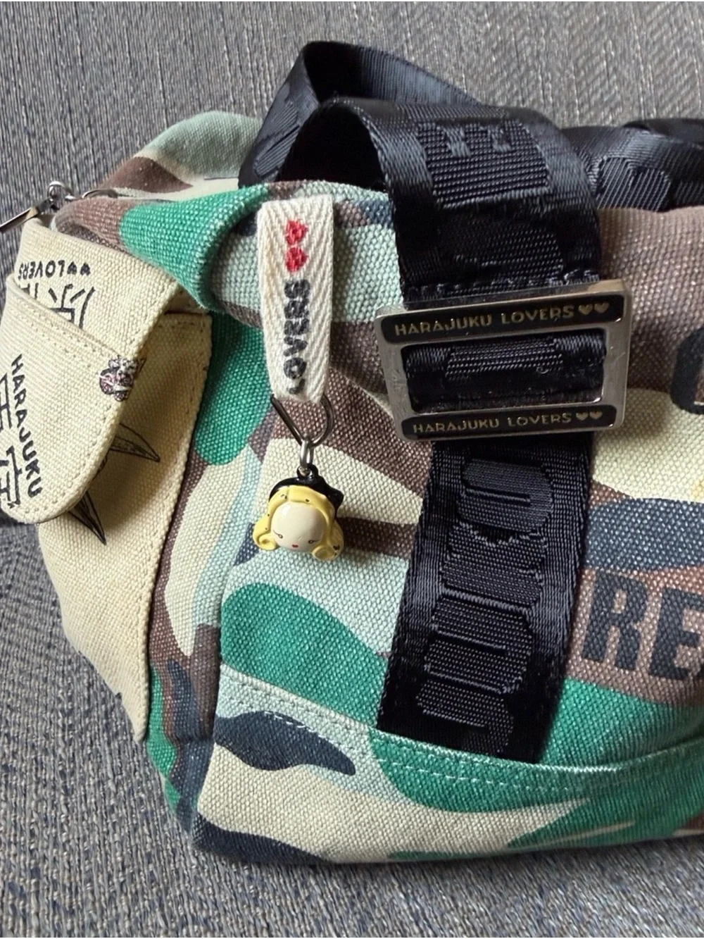 Y2K Harajuku Lovers by Gwen Stefani Embroidered Camouflage Toaster Style Bag